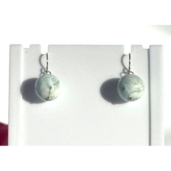 Sterling Silver Larimar Beaded Earrings 12 mm - Picture 5 of 8